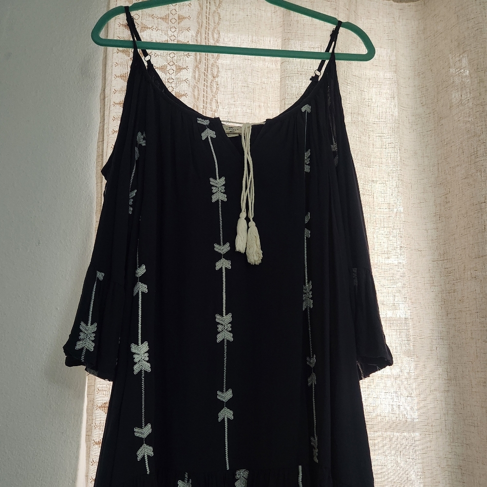 Black Dress with White Embroidery